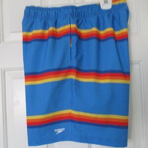 Speedo Mens Blue Rainbow Fully-lined 3-Pocket Swim Trunk NWOT - Size 36W-40W*